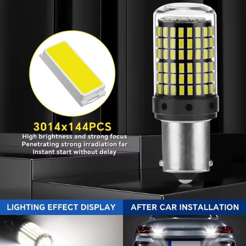 Bombillas LED 1156 BAU15S PY21W 150° — Yirui 144SMD | 12V–48V | 20W | 2200 lm | Ámbar