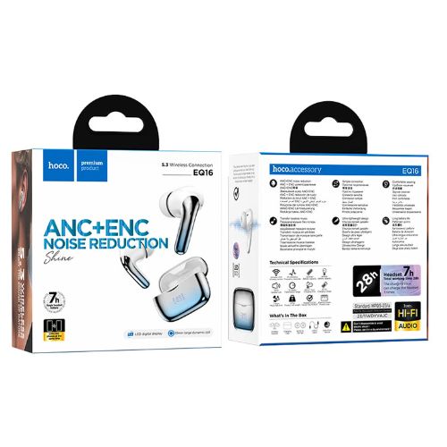 Audífonos Hoco TWS ANC EQ16 Shine, cancelación de ruido, Azul