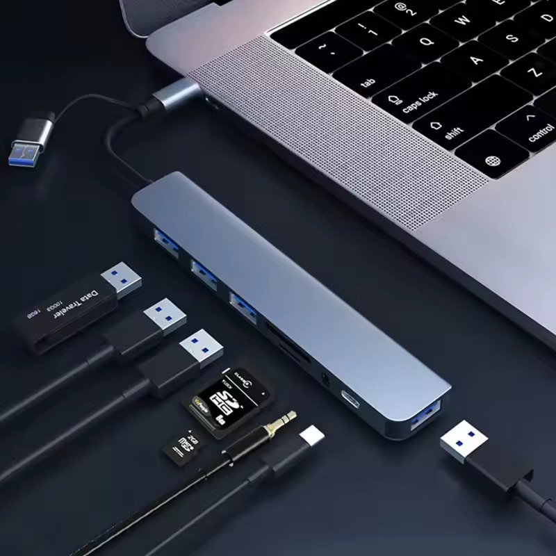 Estación de acoplamiento 8 en 2 USB + tipo C HUB