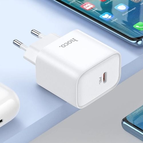 Cargador Casa Hoco DC67 PD20W Cable Tipo C a Tipo C Blanco - SEC